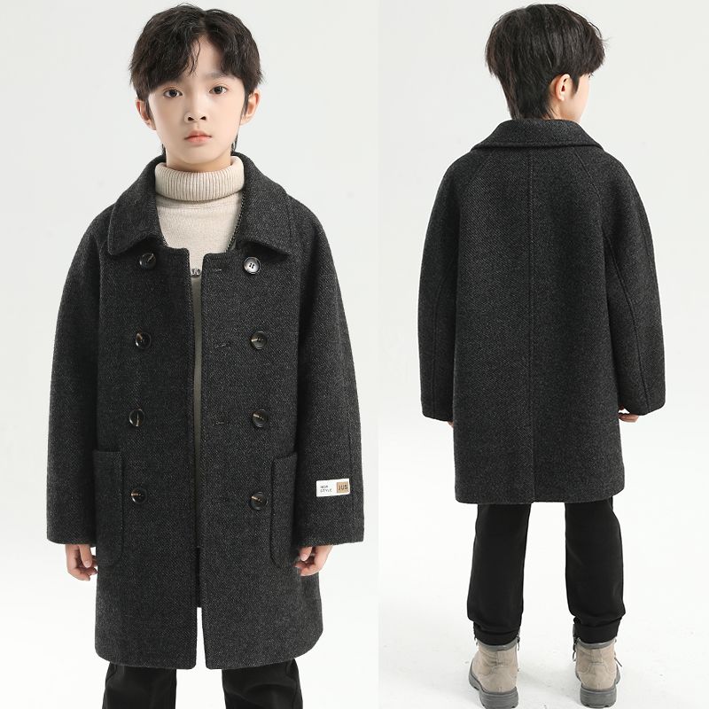 男童呢子大衣英伦加厚儿童秋冬季新款双排扣中长款毛呢大风衣外套