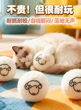 猫玩具自嗨解闷神器羊毛球逗猫棒磨牙耐咬实心球猫咪玩具宠物用品