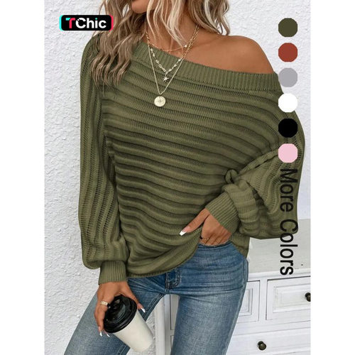 I 27830 Ribbed Boat Neck Knit Sweater 立体横纹蝙蝠袖毛衣