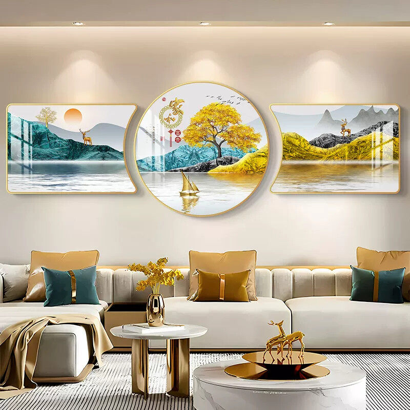 沙发背景墙挂画家和富贵寓意好轻奢三联画新款高档大气客厅装饰画