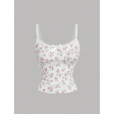 J 98702 Floral Lace Edge Tank 碎花蕾丝边背心跨境速卖通亚