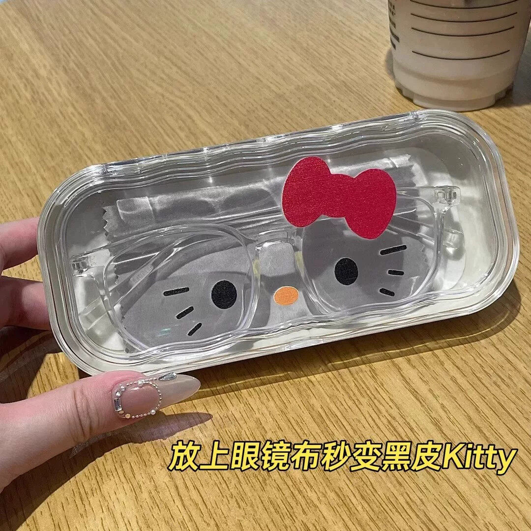 可爱ins眼镜盒凯蒂猫便携少女卡通防压防摔透明日系墨镜收纳盒子