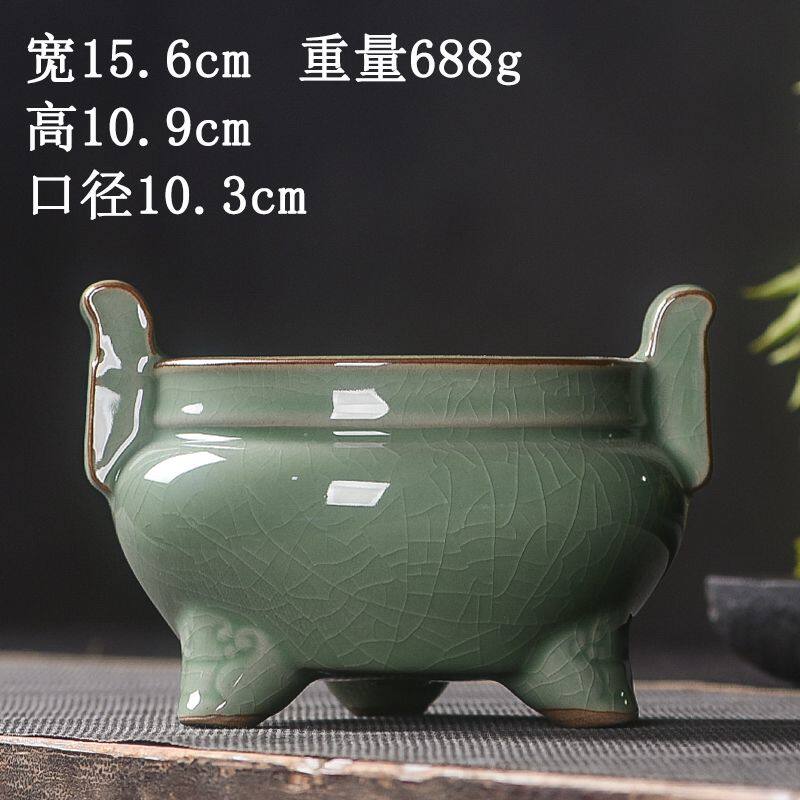 青瓷香炉大号家用室内供奉插香炉双耳三足炉佛堂香薰彷古陶瓷摆饰