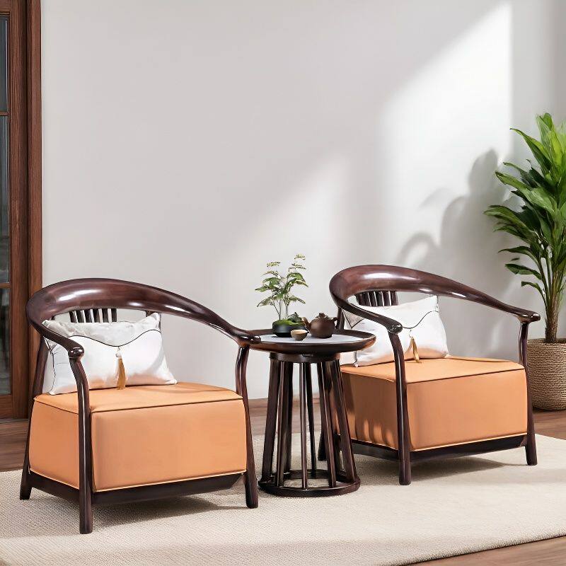 新中式乌金木休闲椅简约圈椅三件套大客厅轻奢全实木沙发椅太师椅