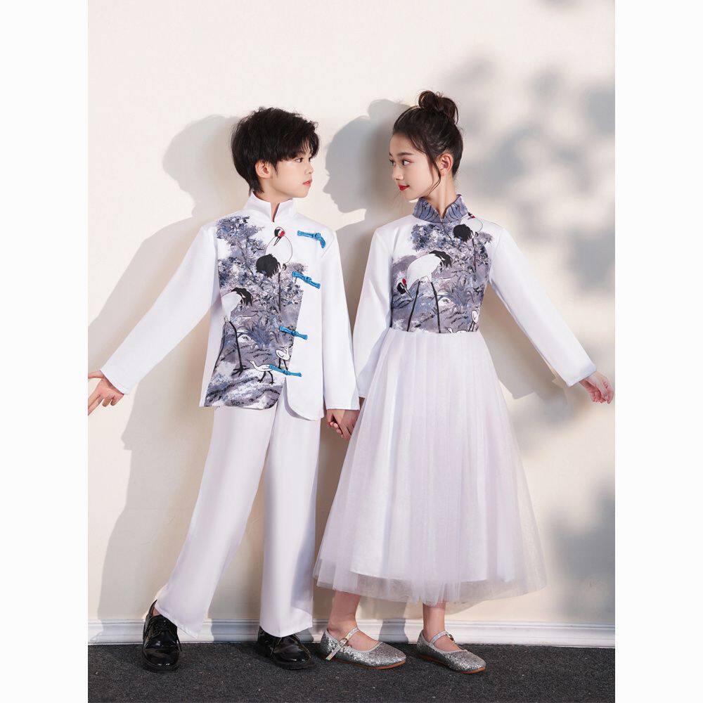 六一儿童中小学生演出服汉服合唱中国诗歌朗诵合唱团服古筝新中式