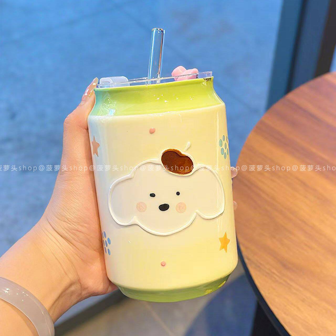 创意高颜值陶瓷杯带盖吸管杯子ins可爱可乐大容量水杯易拉罐