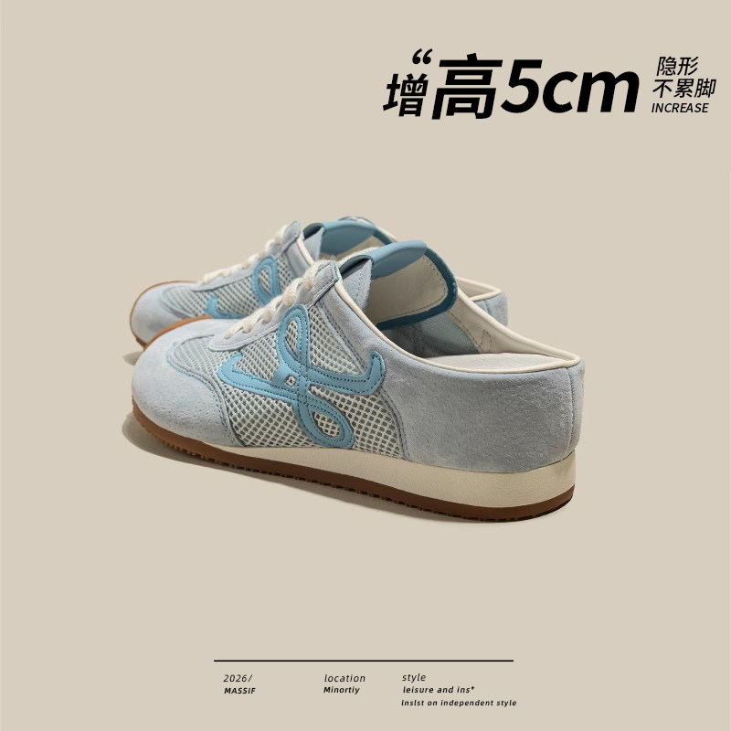 内增高半拖鞋女2026夏新款网面透气超火厚底拖鞋一脚蹬休闲德训鞋