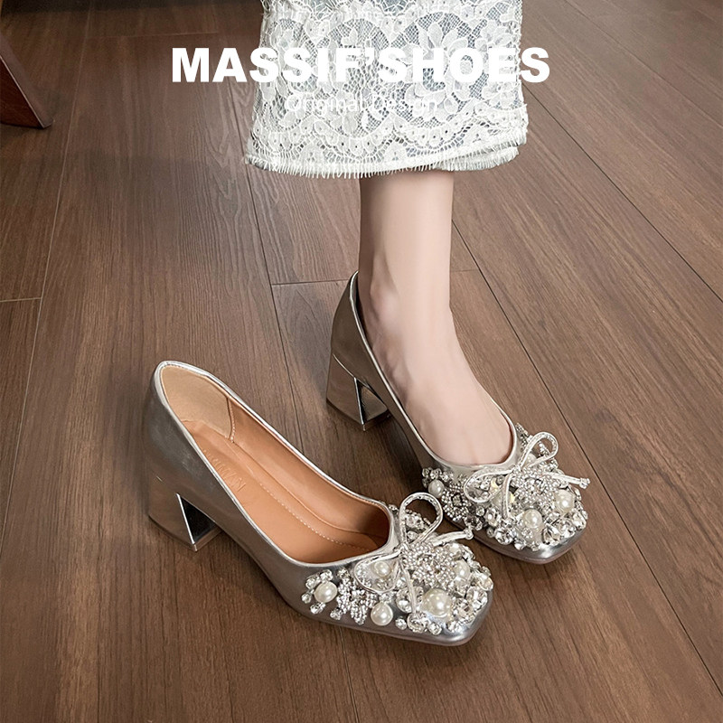 法式水晶单鞋女绝美配裙子粗跟2026新款温柔风晚晚不累脚高跟女鞋