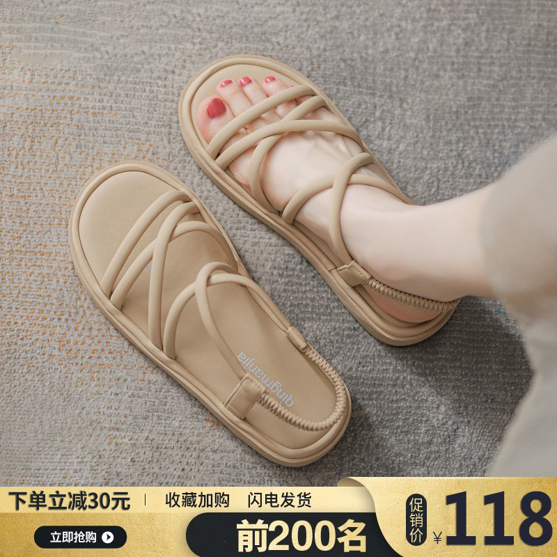 罗马凉鞋女款2025新款夏季外穿配裙子休闲网红仙女风百搭平底沙滩