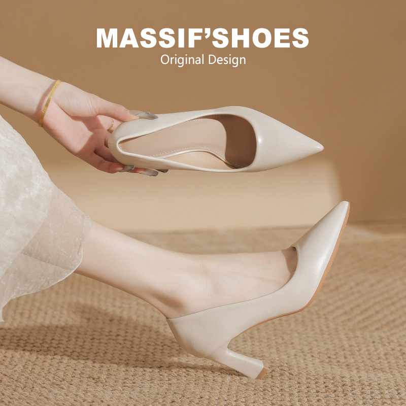 尖头高跟鞋女法式粗跟职业通勤