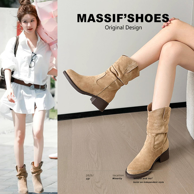 真皮美拉德短靴女内增高马丁靴