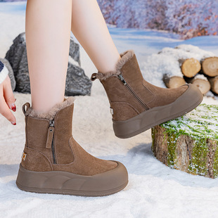 真皮雪地靴女款2026新款冬季加厚皮毛一体厚底加绒增高保暖马丁靴