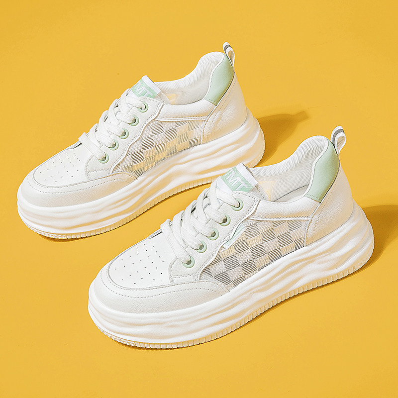 网面小白鞋女2026新款夏季真皮休闲透气板鞋百搭厚底增高ins单鞋