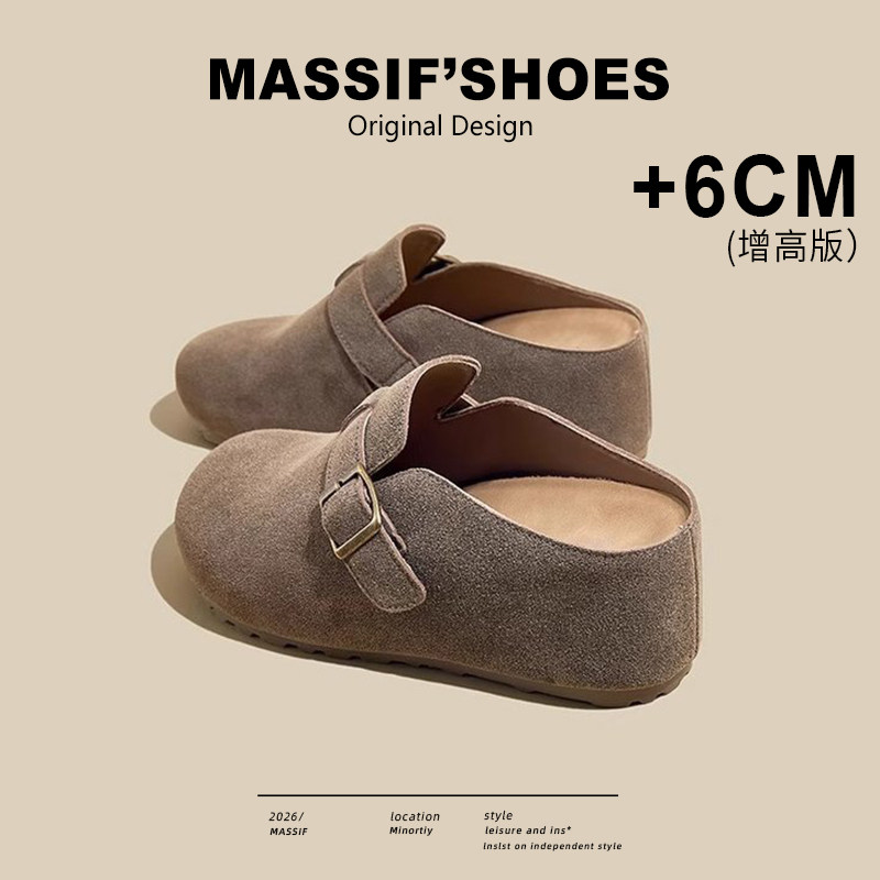 增高6cm包头勃肯半拖鞋女2026新款春厚底复古百搭内增高博肯单鞋