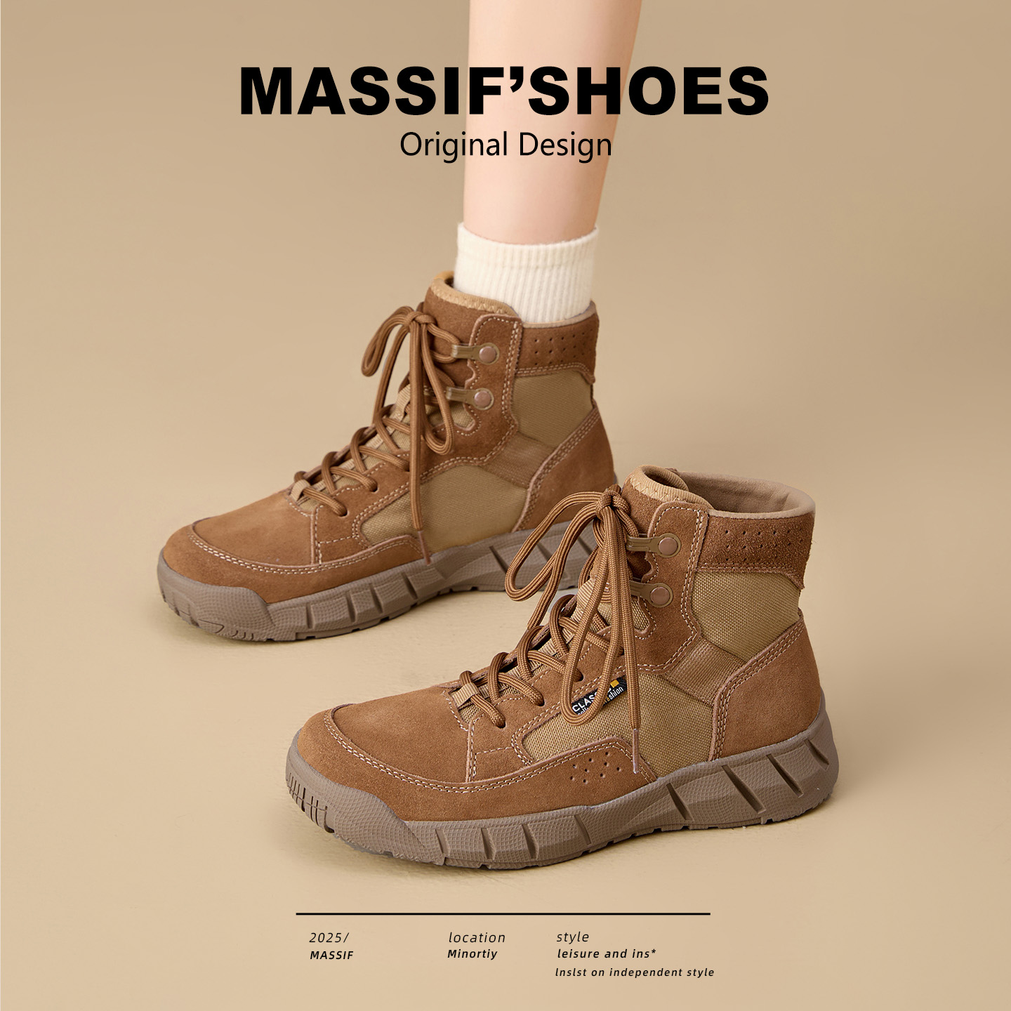 帆布马丁靴女2025新款真皮工装户外徒步登山川西旅游棕色沙漠短靴