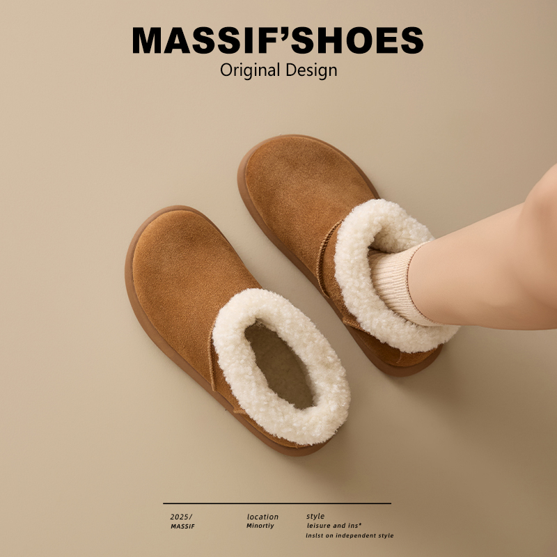 真皮雪地靴女加绒保暖东北棉鞋