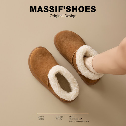 真皮雪地靴女加绒保暖东北棉鞋