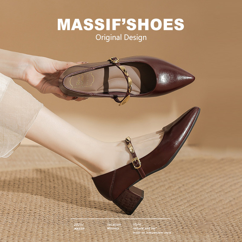 尖头玛丽珍鞋女2026新款秋冬真皮软底气质高跟不累脚法式复古单鞋