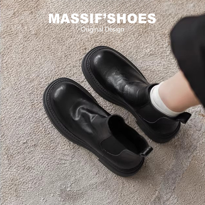 真皮切尔西靴女款2026新款秋冬厚底百搭单靴英伦风马丁靴复古短靴