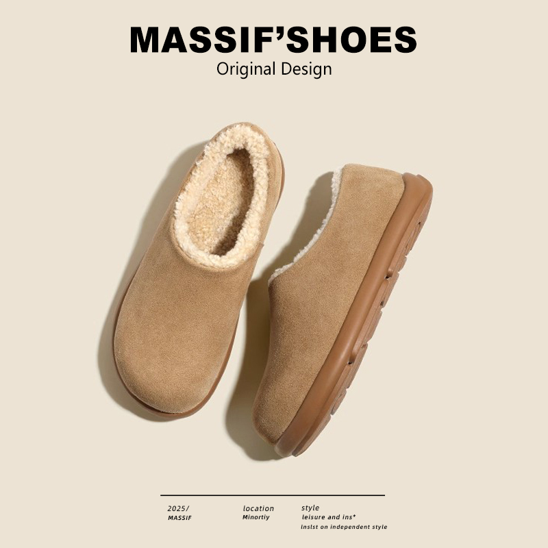 真皮加绒全包勃肯鞋女毛毛棉鞋