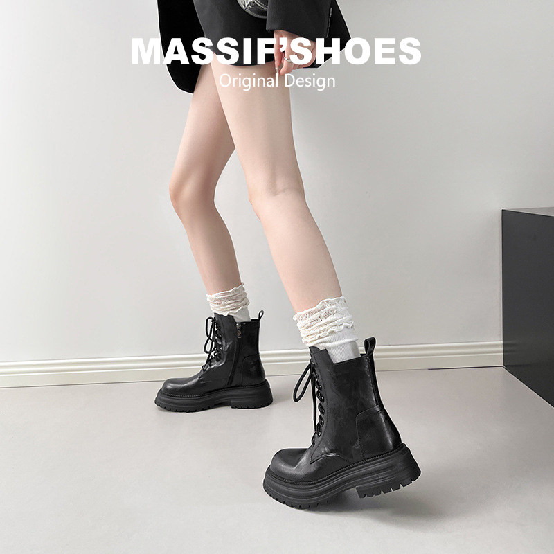 英伦风马丁靴女款2026新款秋冬真皮棕色短靴厚底中筒靴美拉德单靴