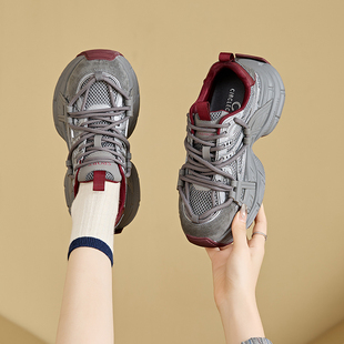 厚底老爹鞋女款2026新款春秋显脚小百搭小个子增高爆款休闲运动鞋