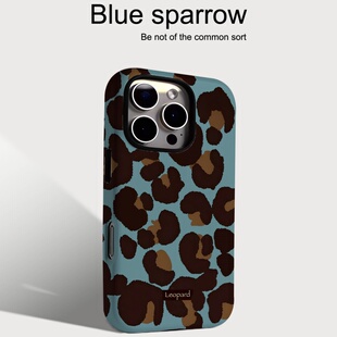 酷潮蓝棕豹纹适用iPhone16手机壳苹果16promax二合一菲林15/15pro男女13/14个性14pro防摔14pm华为mate70/P80