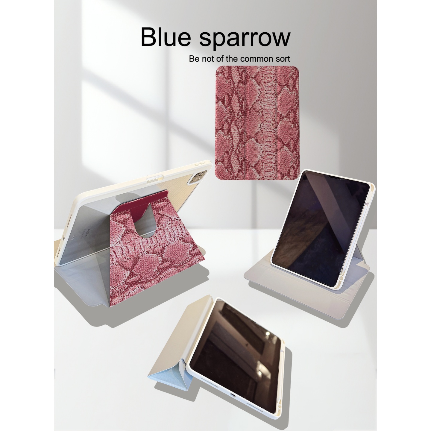 红色蛇皮纹360旋转平板保护壳