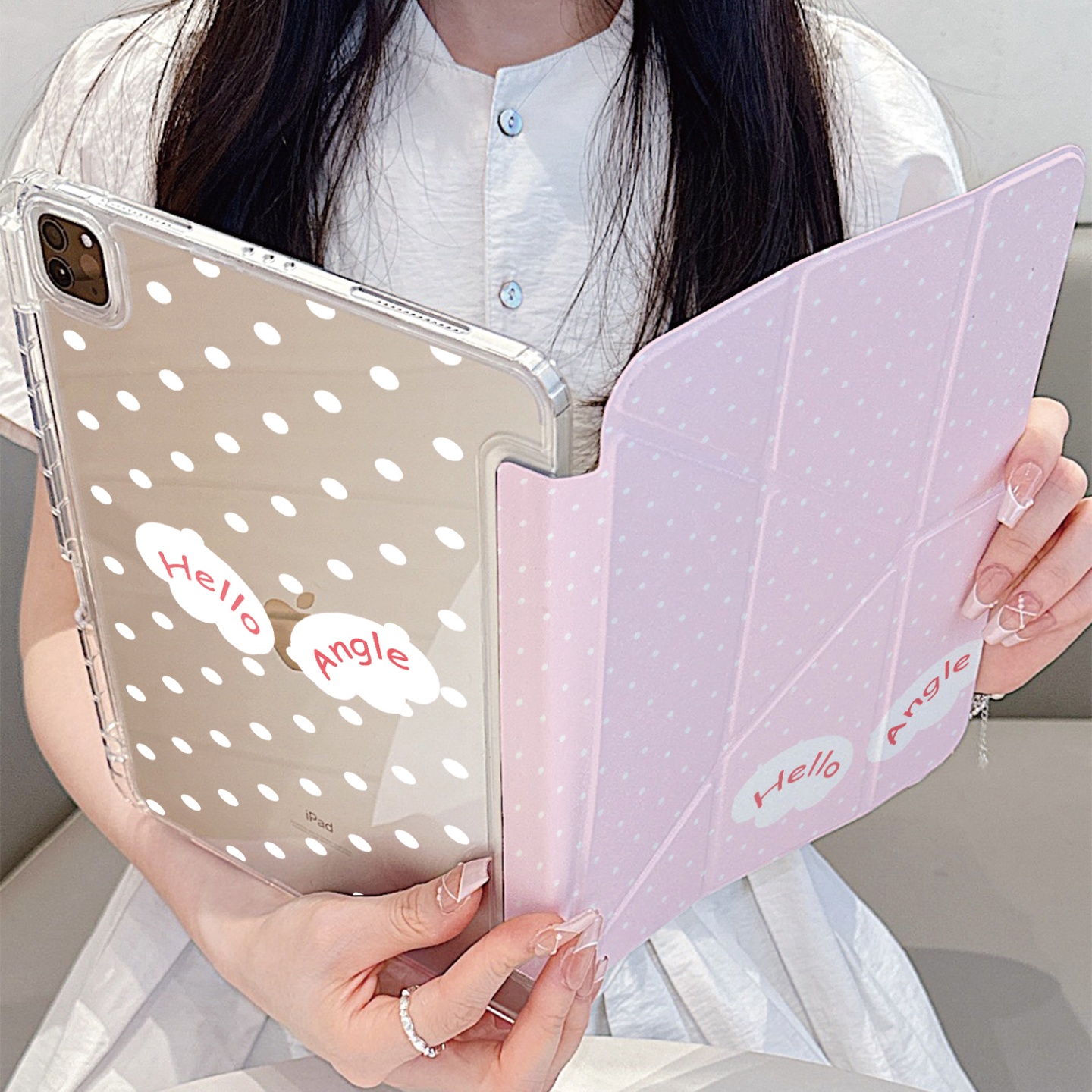 粉底波点翅膀英文Y折平板保护壳