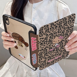 个性 Air7三段折叠air6带笔槽Pro13寸mini6女11寸保护壳透12.9 豹纹滑板KT猫适用iPad11苹果平板保护套2025新款