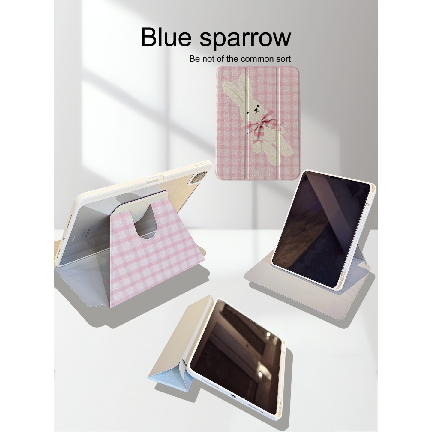 少女粉格布偶兔苹果平板保护套适用iPadAir7新款360°旋转三折ipad11带笔槽13寸air6女11寸mini6保护壳pro潮