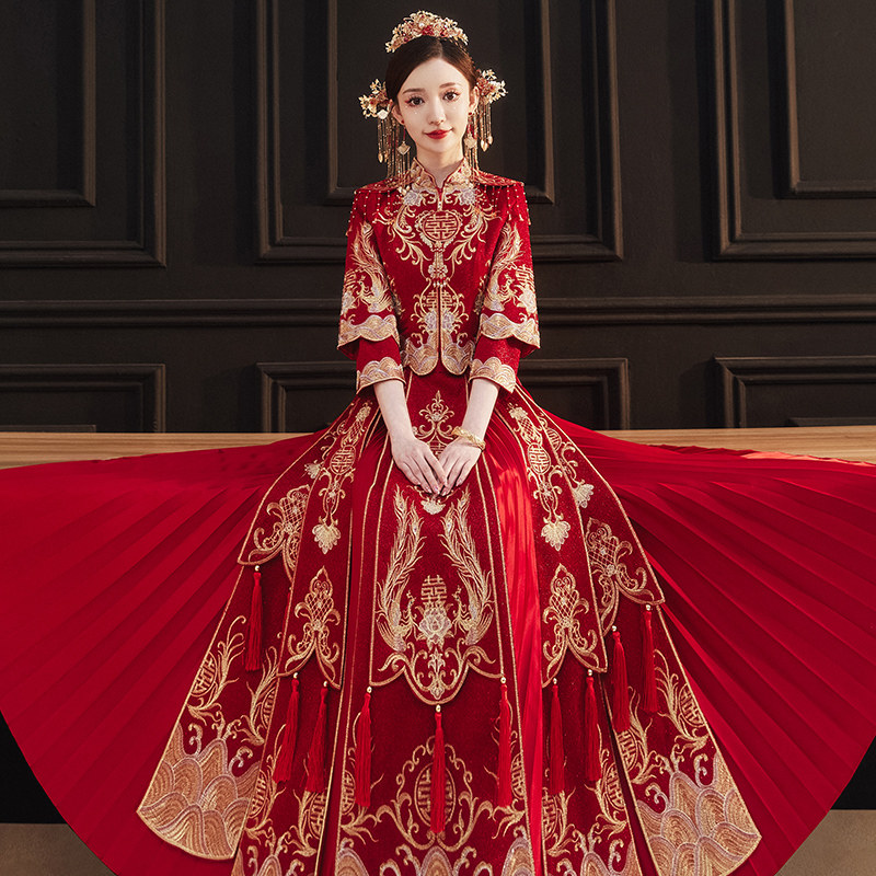 秀禾服2026新款春夏新娘中式结婚纱礼服龙凤褂显瘦敬酒服披肩秀禾