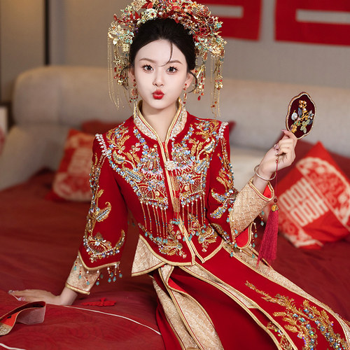 丝绒秀禾服重工新娘结婚中式婚服