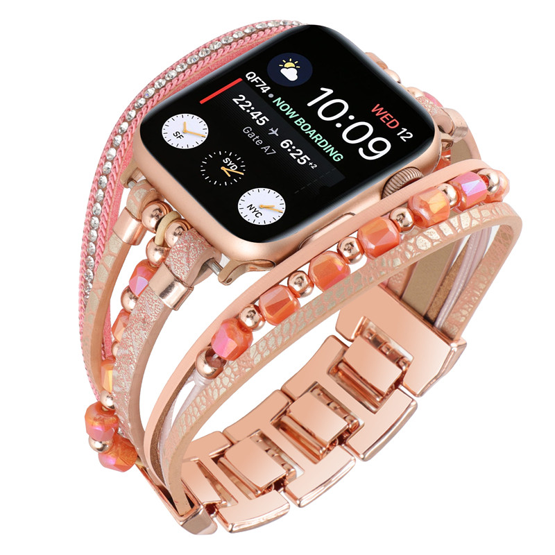 SUITABLE FOR APPLE IWATCH5678910 SMART WATCH SE ULTRA2 BRACELET NATIONAL RETRO BEADED STRAP FEMALE