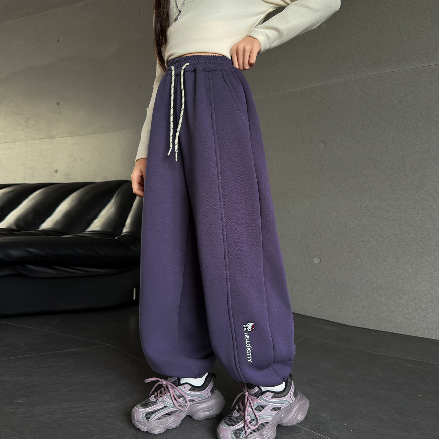 女童加绒卫裤冬季一体绒裤子