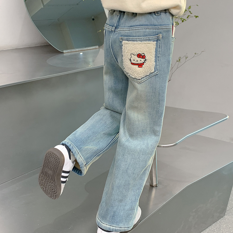 女童加绒牛仔裤冬季中大童裤子