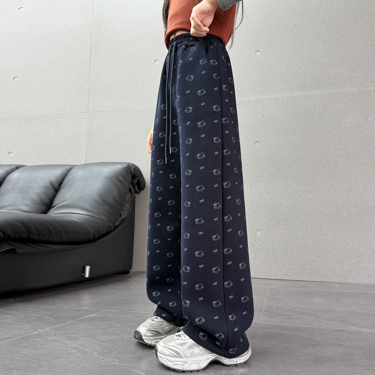 女童加绒裤子秋冬一体绒阔腿裤