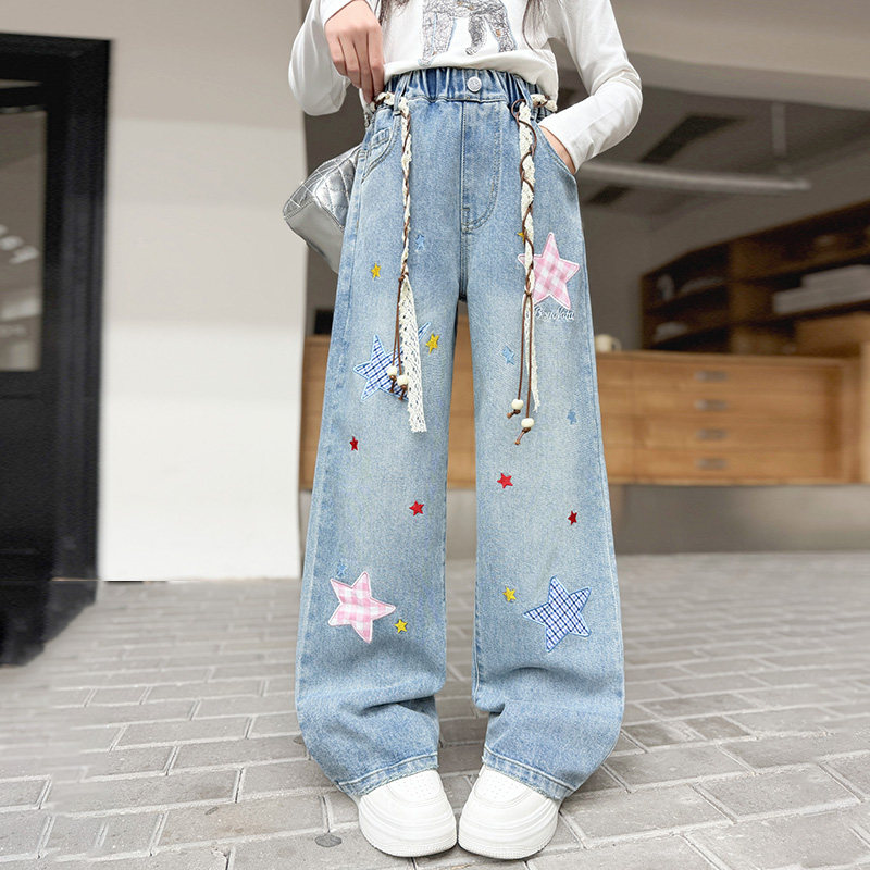 女大童牛仔裤春秋2026新款女童裤子春季弯刀裤儿童直筒裤春装长裤,童装/婴儿装/亲子装,儿童牛仔裤,淘宝优惠券,粉丝福利购,淘宝优惠卷