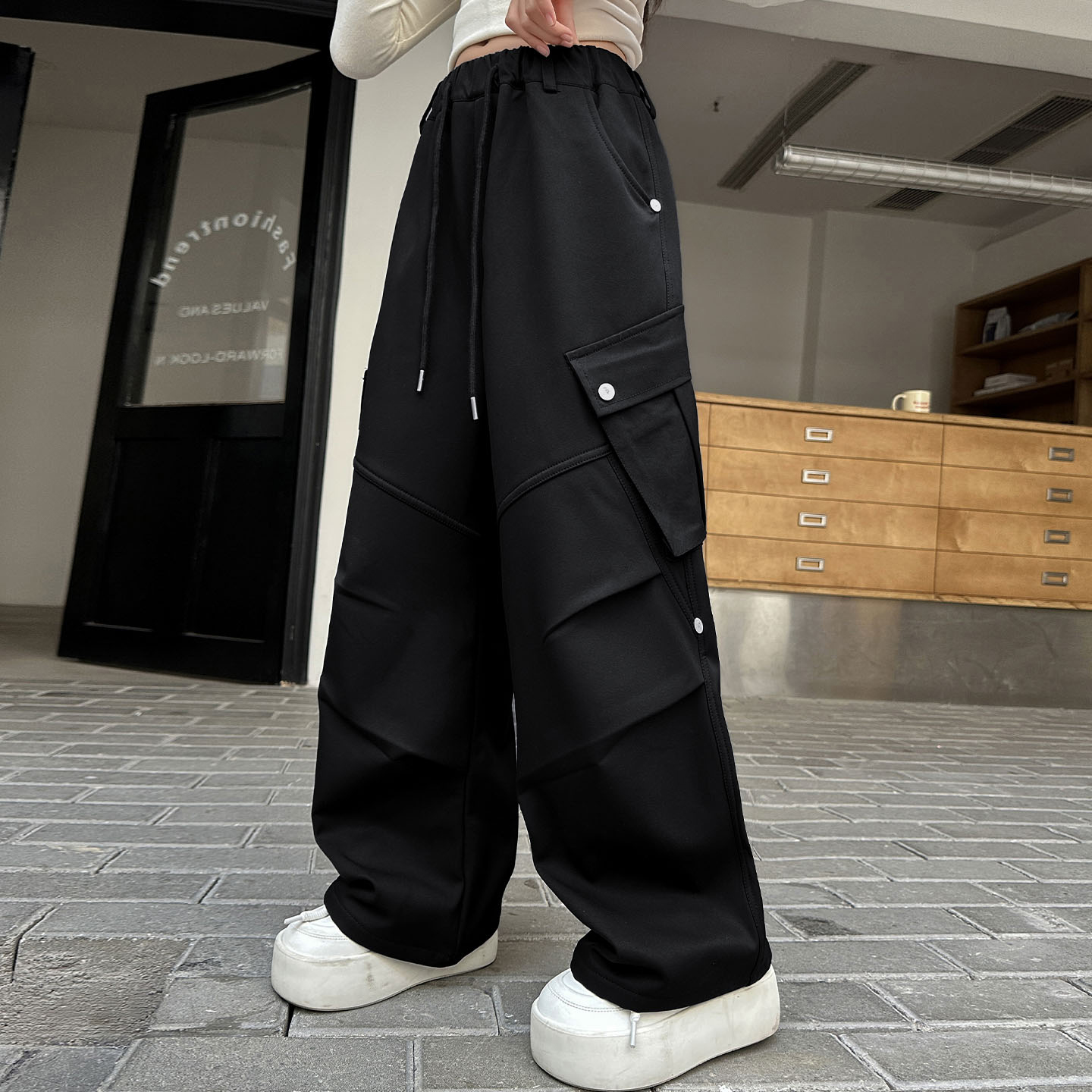 女童一体绒裤子冬季加绒工装裤