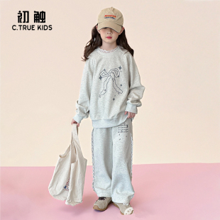 時尚 洋氣大童運動服秋季 春秋款 女孩衣服秋裝 2025新款 女童衛(wèi)衣套裝
