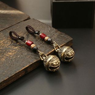 复古黄铜饕餮铃铛汽车钥匙扣挂件手工绳吊坠男女包包貔貅挂饰饰品