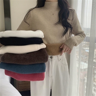 半高领内搭针织衫 毛衣女秋冬修身 加绒加厚仿水貂毛打底衫 2026新款