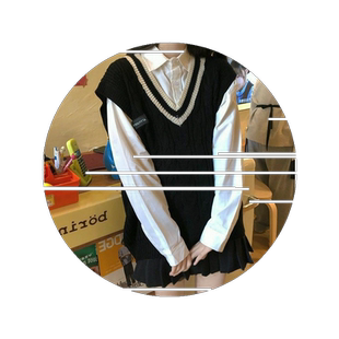 毛衣两件套学院风套装春秋季外搭宽松学生衬衫女V领针织马甲背心