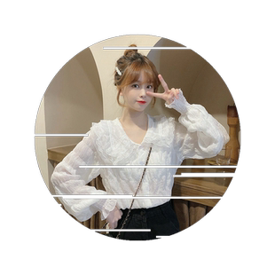 春秋长袖显瘦衬衫仙女娃娃领上衣甜美女小众设计感百搭泡泡蕾丝潮