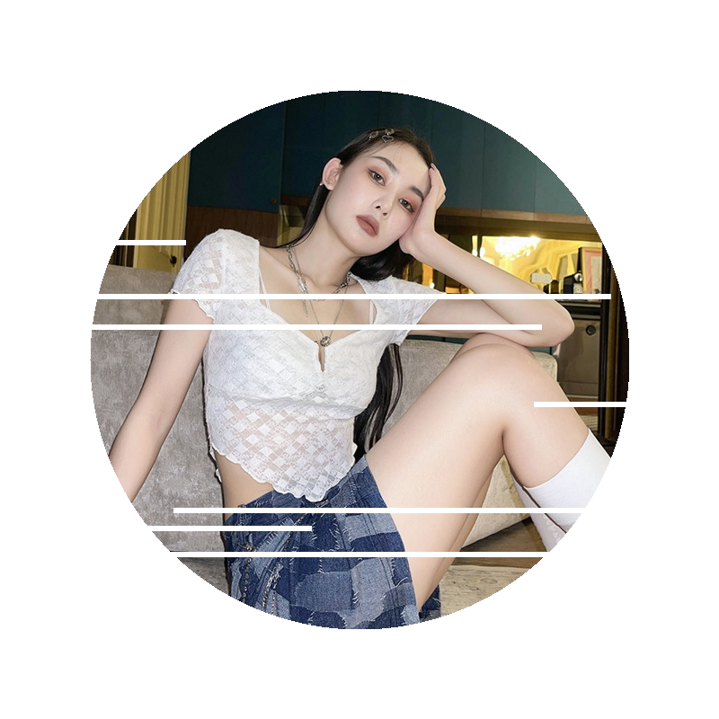 辣妹性感v领蕾丝拼接短袖t恤女装夏季蝴蝶结修身短款露脐上衣爆款