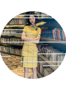 夏季改良版旗袍少女年轻款中国风性感修身短款学生格子连衣裙日常