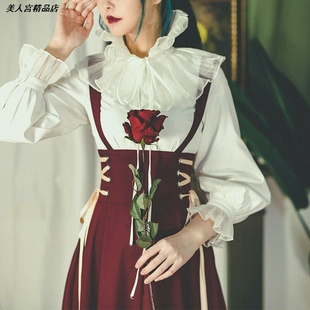 春季年两件套法式绑带套装复古甜美小清新女宫廷风高腰背带裙2026