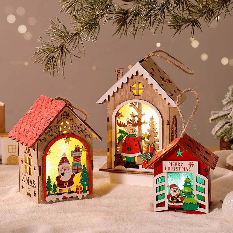 圣诞节装饰小房子发光桌面摆件饰品道具场景挂件微缩景观氛围布置
