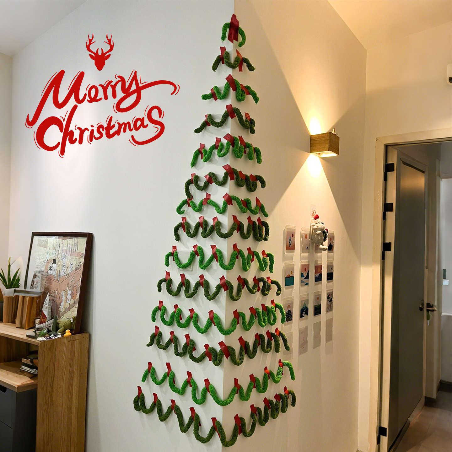 圣诞节墙角毛线圣诞树创意手工