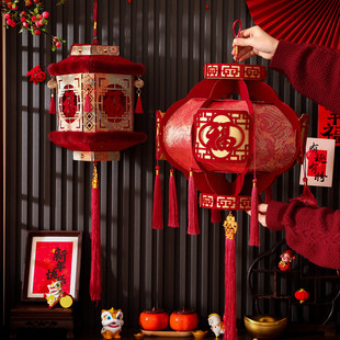2026大门口挂件新年过年户外氛围布置装扮马年织锦大红宫灯笼阳台